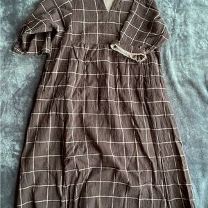 TOAST brand Black and white buffalo plaid Checkered Dress Freya Crinkled Cotton